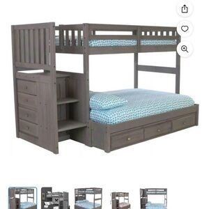 Gray Bunk Bed with Storage and Blue Bedding
